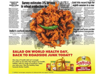 Saffola’s print ad emphasizes daily commitment to a healthy lifestyle over occasional indulgence